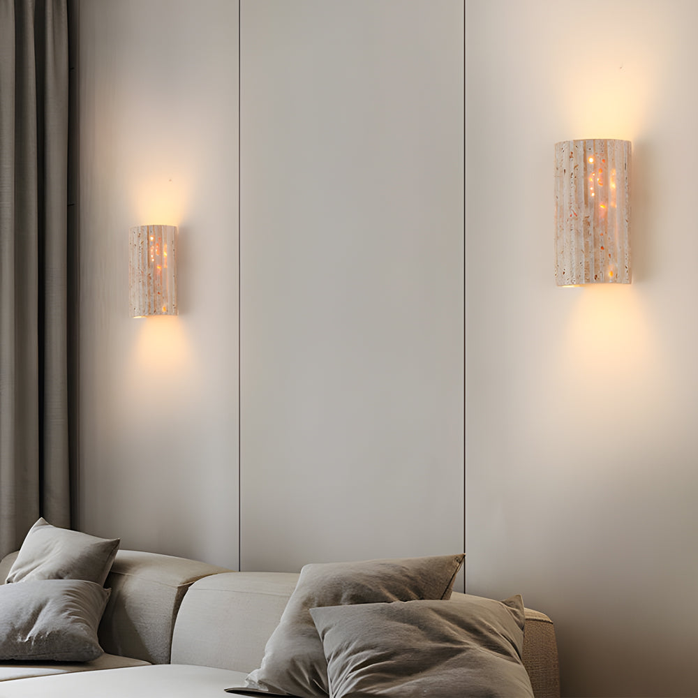Minimalist Rectangular Up/Down Wall Sconce — Yellow Travertine, 9W LED, 3000K Warm White, Hardwired