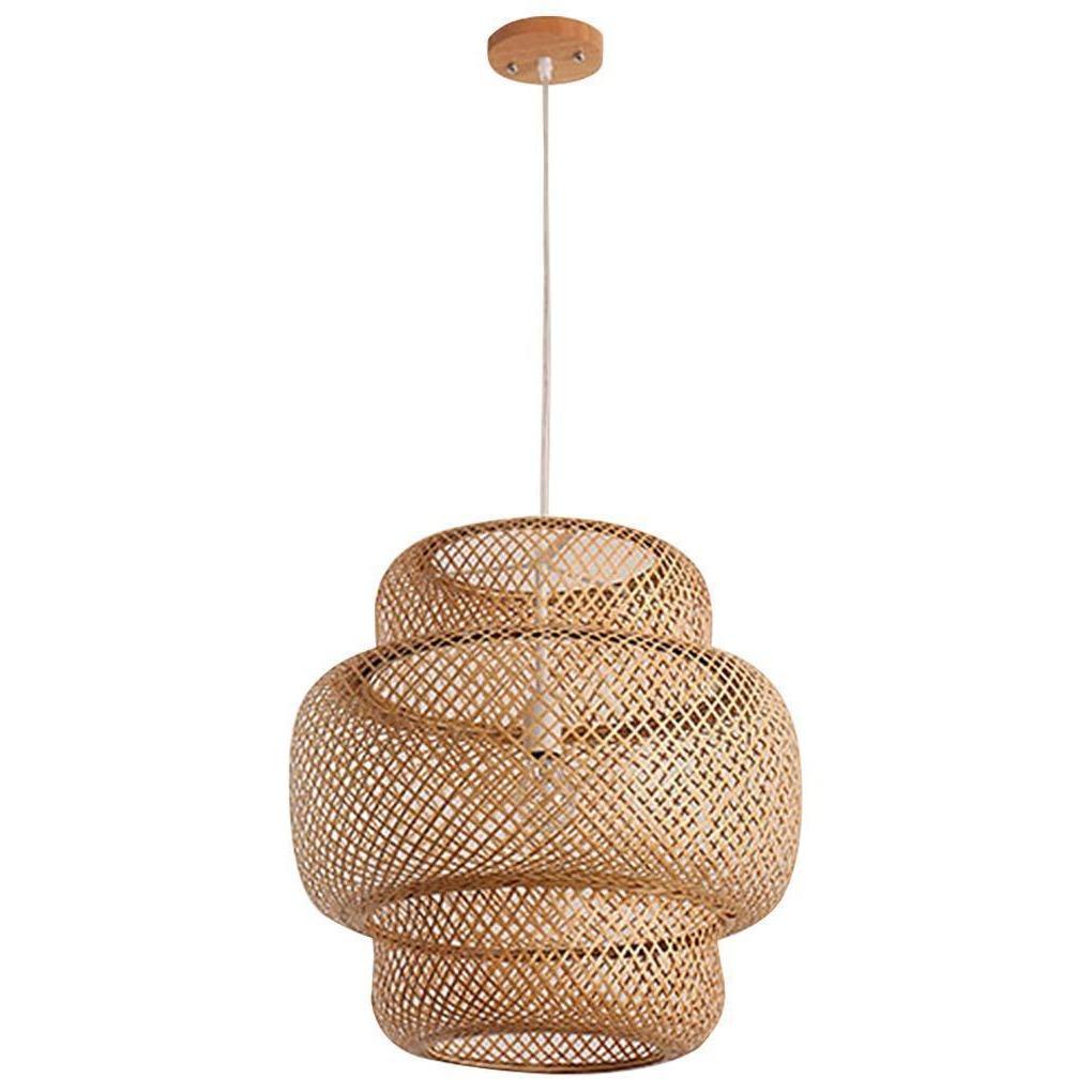 3-Tiered Bamboo Woven Pendant Light — Natural, Single Cylinder, E26, 60W, 15" Diameter, 48" Adjustable Cord