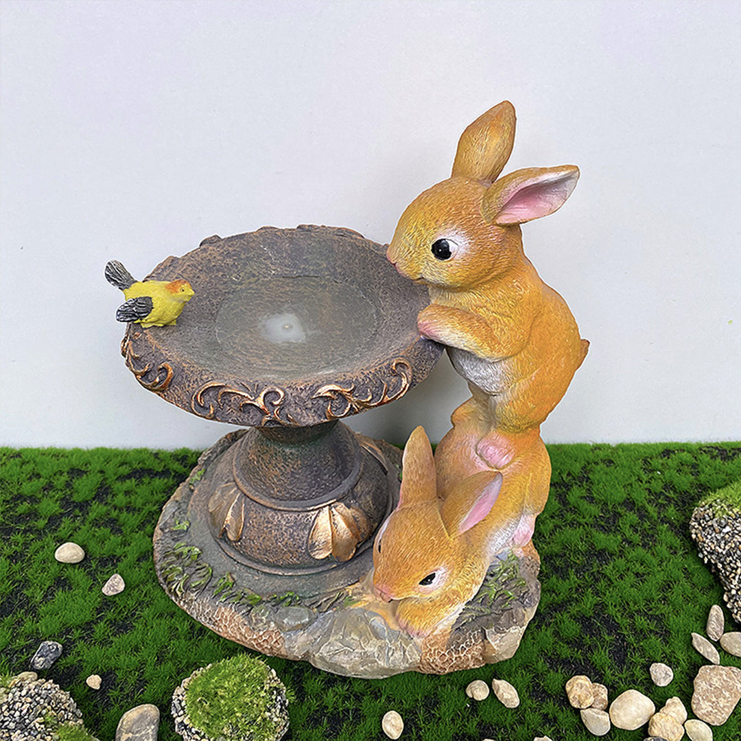 Double-Rabbit Solar Garden Light — Resin, Warm White LED, IP44, Dusk-to-Dawn