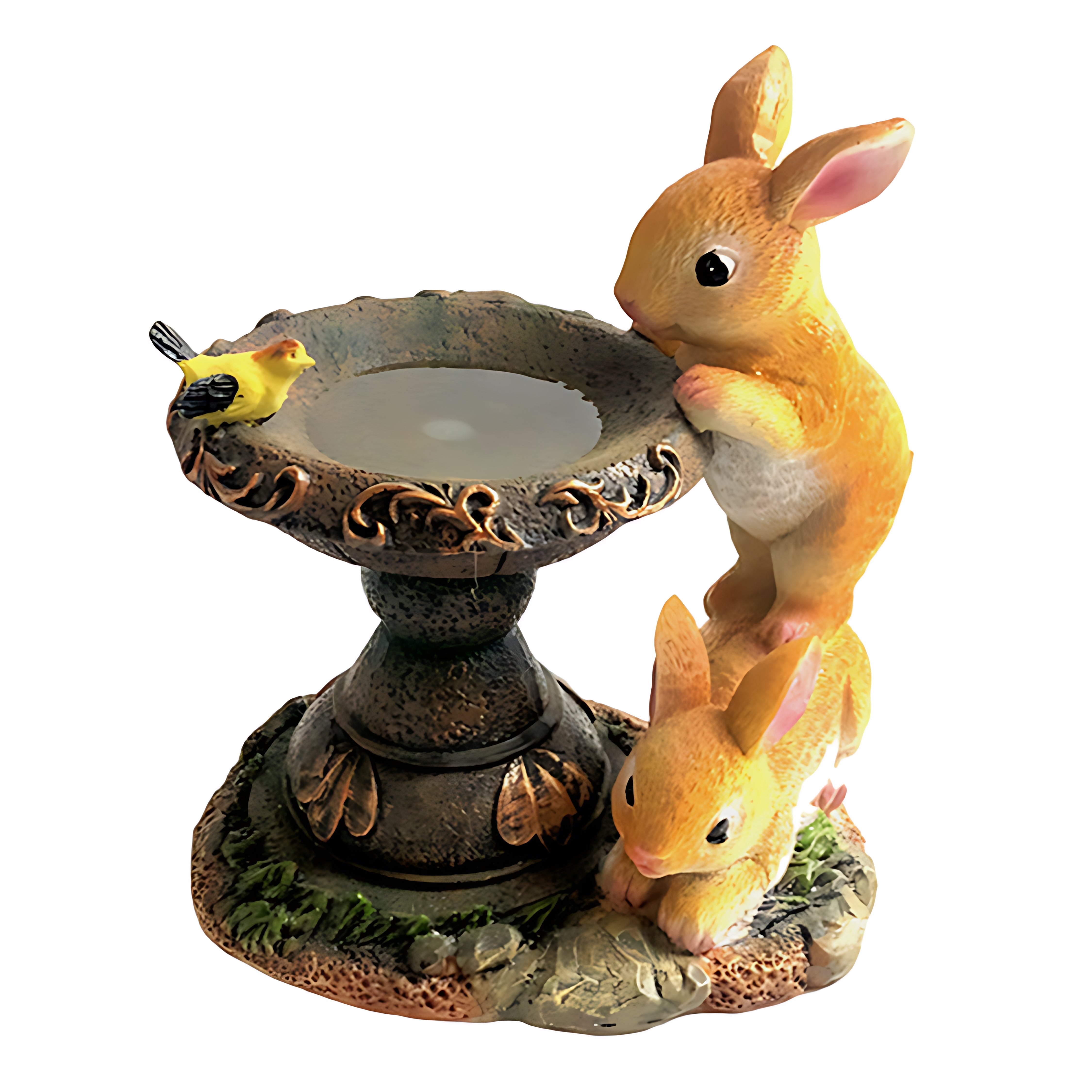 Double-Rabbit Solar Garden Light — Resin, Warm White LED, IP44, Dusk-to-Dawn