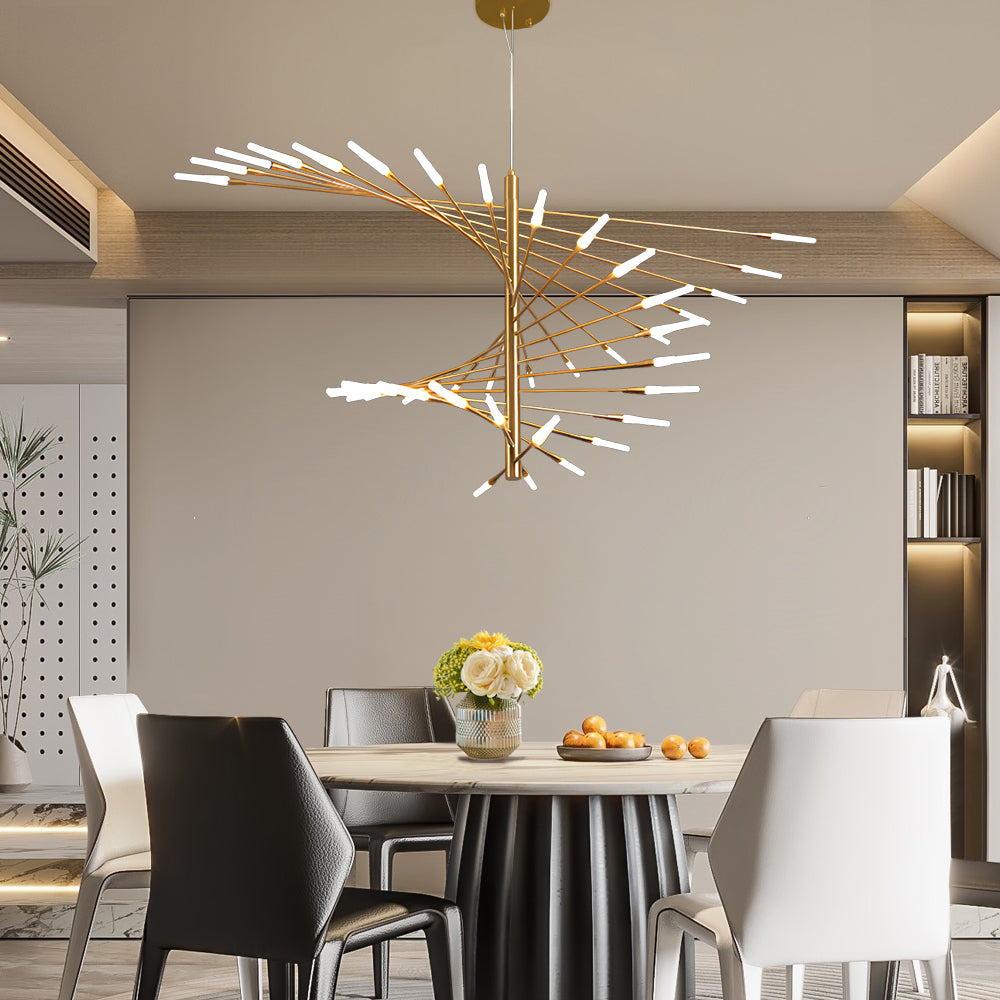 Spiral Sputnik Chandelier — Iron, Aluminum & Acrylic, 10/15/20-Light, Dimmable 3000K–6000K, Gold or Black
