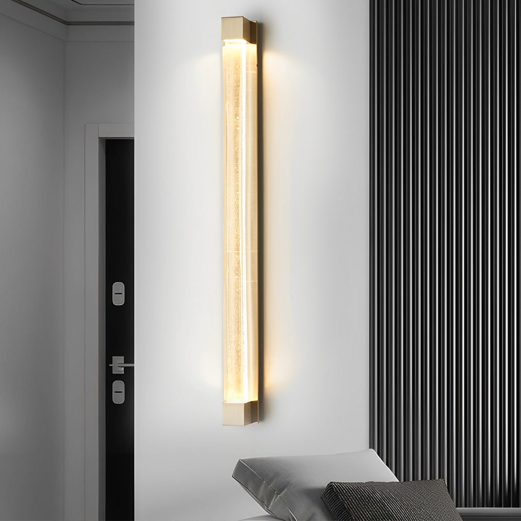 Postmodern Minimalist Strip Crystal Linear Wall Sconce — Crystal Glass, LED, 3000K Warm White, 22" Height, Black or Bronze
