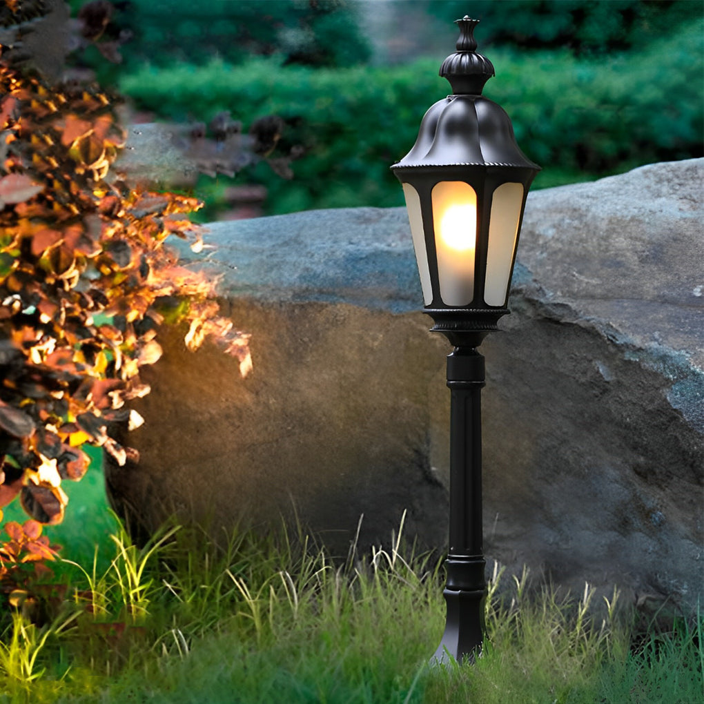 Black Outdoor Pathway Lamp Post — Die-Cast Aluminum and Glass, E27, 37" H, IP-Rated Weatherproof