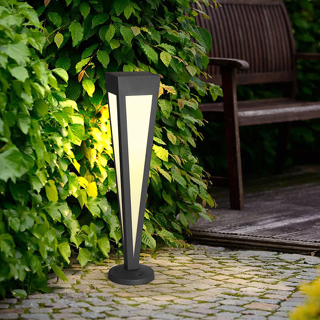 Square-Top Conical Bollard Path Light — Aluminum & Acrylic, Adjustable RGB Solar LED, 17.7" / 24.4" / 47.2"