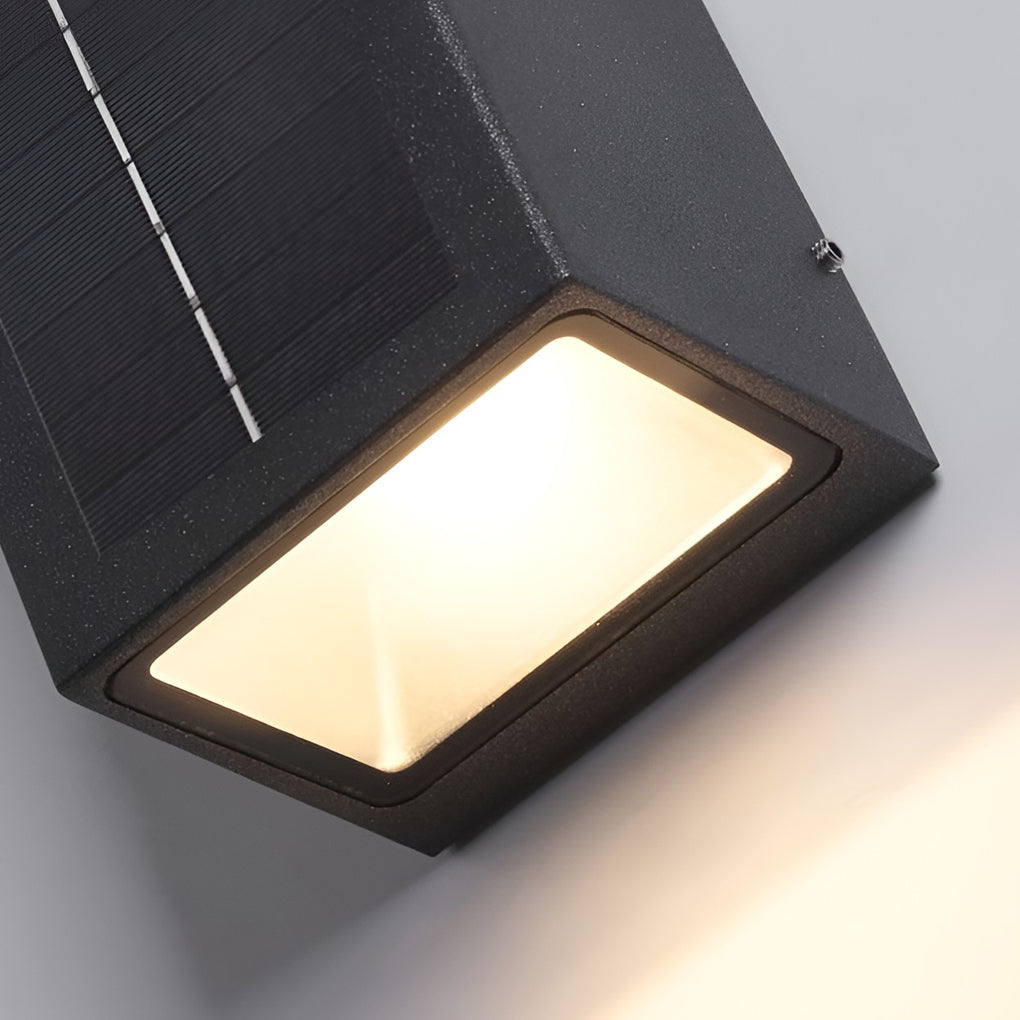 Modern Rectangular Solar Up/Down Wall Sconce — Aluminum & Glass, COB + LED, IP65, 3000K Warm White
