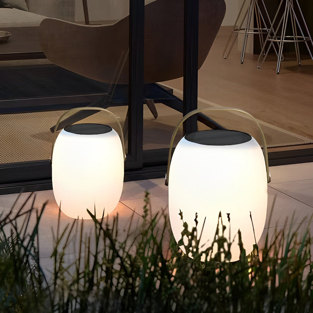 Modern Solar Portable Outdoor Lantern — PE with Wood Grain, LED 3000K, Waterproof