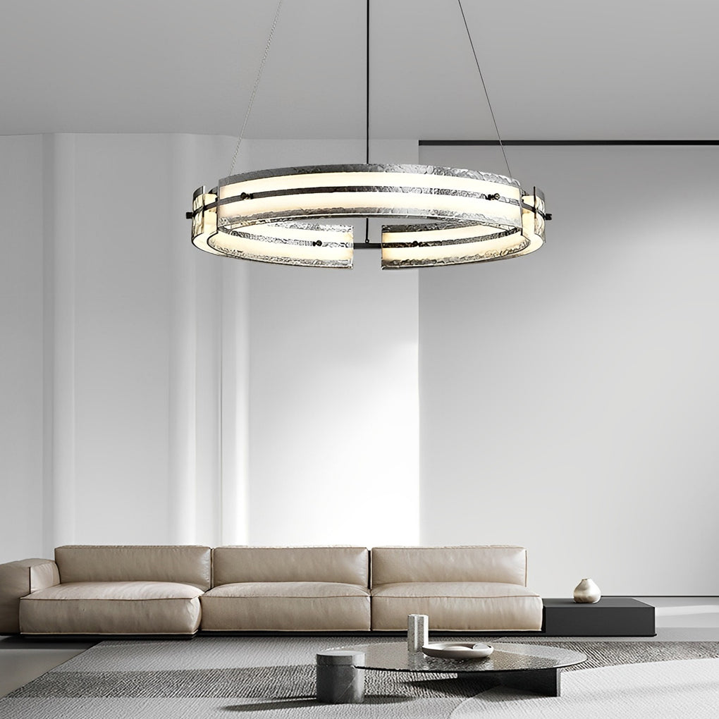 Circular Copper & Glass LED Chandelier — Stepless Dimming, 3000K–6000K, 24"/32"/47"