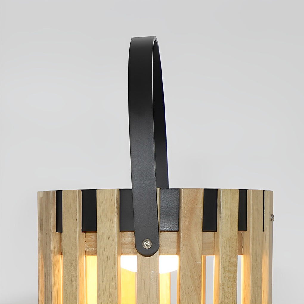 Rustic Modern Solar Portable Lantern — Wood and Aluminum, LED Warm White (3000K), Waterproof, 8" × 12"