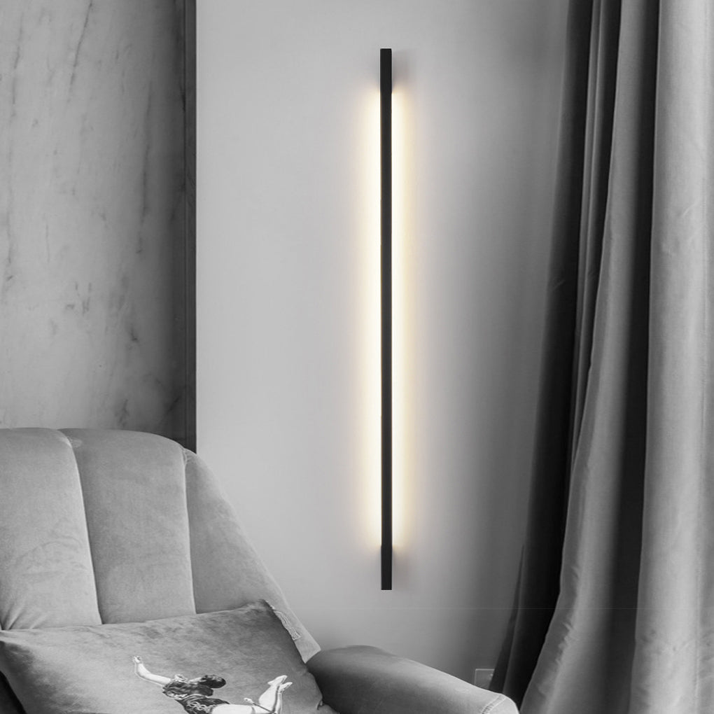 Postmodern Minimalist Strip Linear Wall Sconce — Black Iron, Three-Step Dimming LED, Horizontal or Vertical Mount
