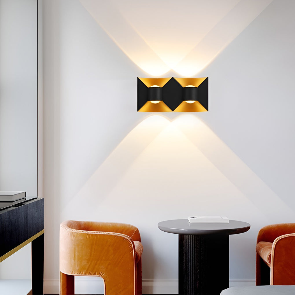 Square Up/Down Outdoor Wall Sconce — Die-Cast Aluminum, 6W LED, IP65, Black+Gold or White+Gold