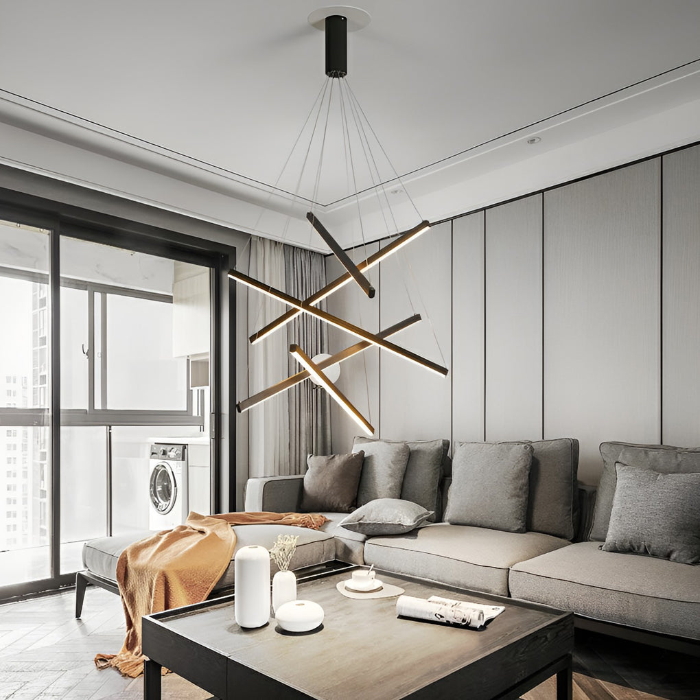 Minimalist Strip LED Chandelier — Black Metal, Stepless Dimming, Remote Control, 3- to 9-Light