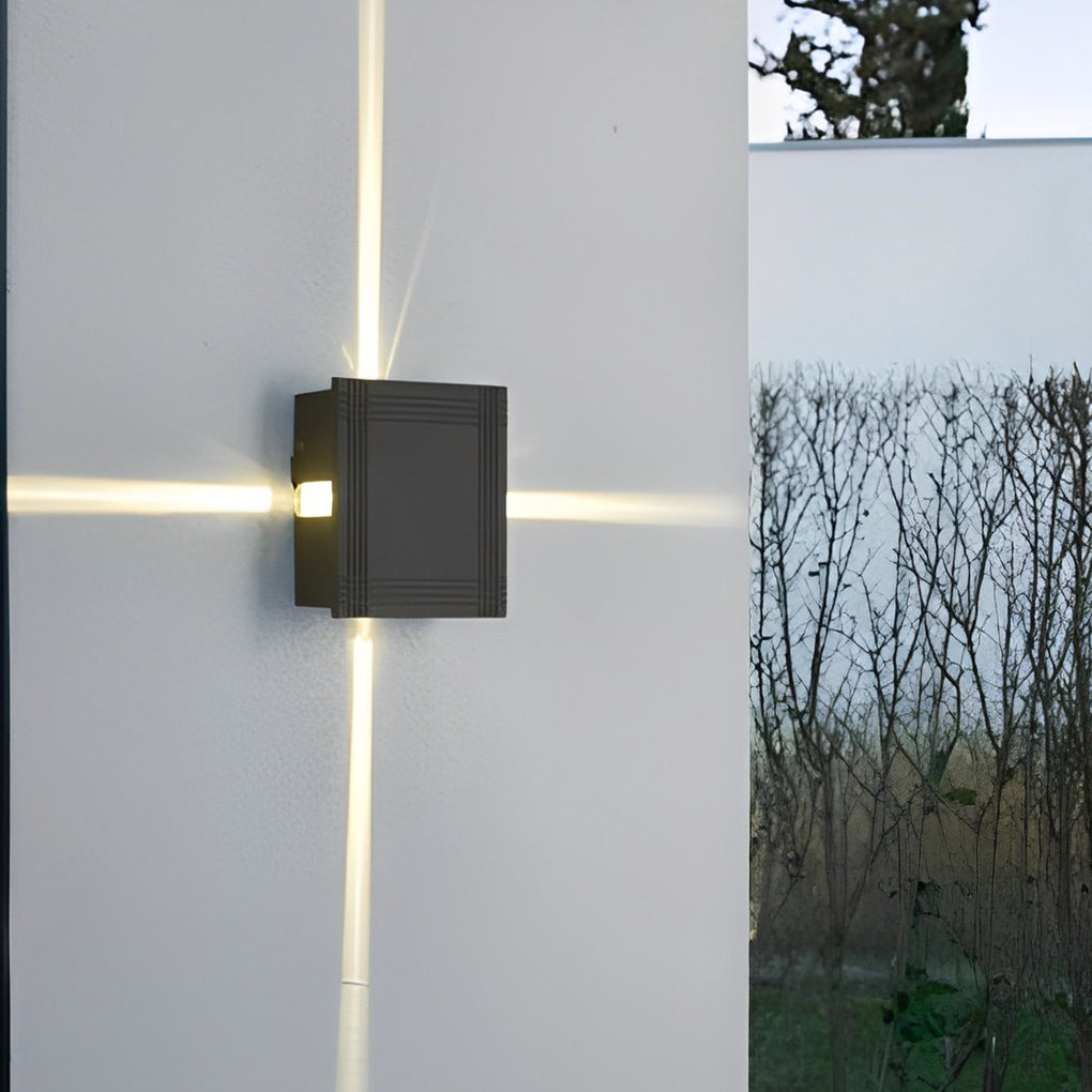 Cross Star Up/Down Outdoor Wall Sconce — Black Aluminum & Glass, 12W LED, IP54, Round or Square