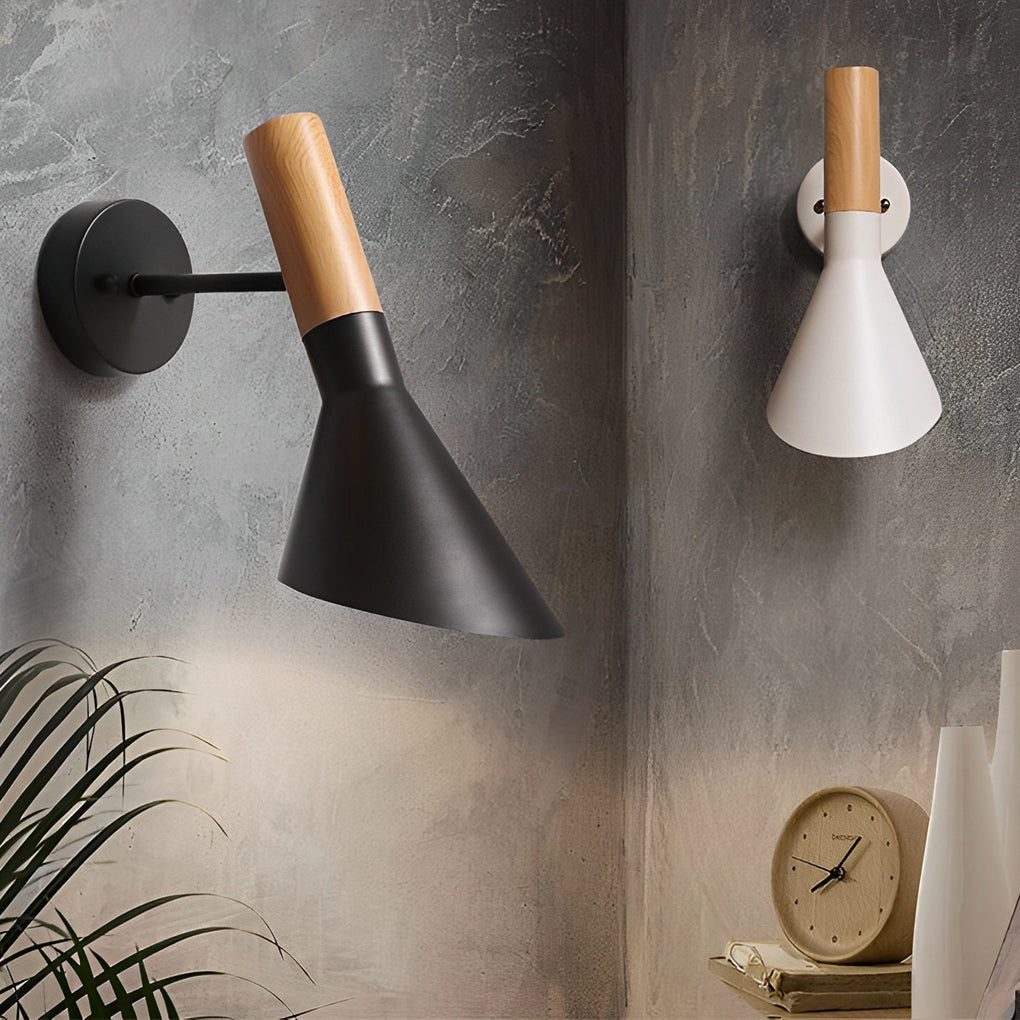 Retro Industrial Plug-in Wall Sconce — Wood and Iron, E27 LED, 12", Black or White