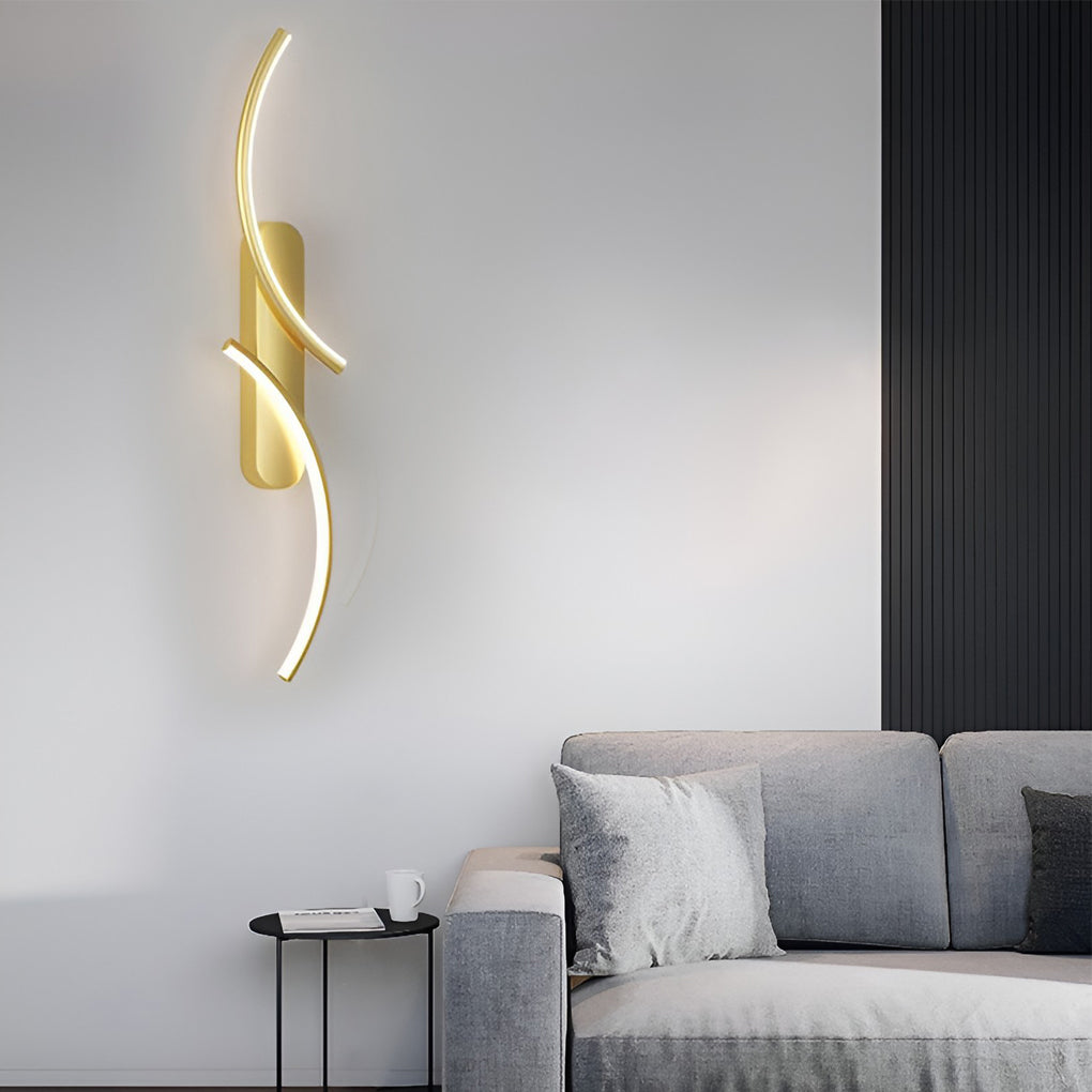 Modern S-Shaped Linear Wall Sconce — Iron and Silicone, LED, Three-Step Dimming (3000K/4500K/6000K), 8W–18W, Black / White / Gold