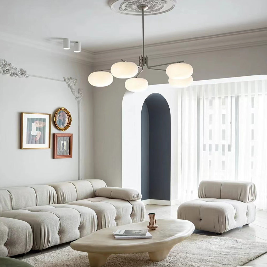 5-Light Modern Chandelier — Glass Shades, Metal, Three-Step Dimming LED, 3000K/4500K/6000K, 39" Diameter