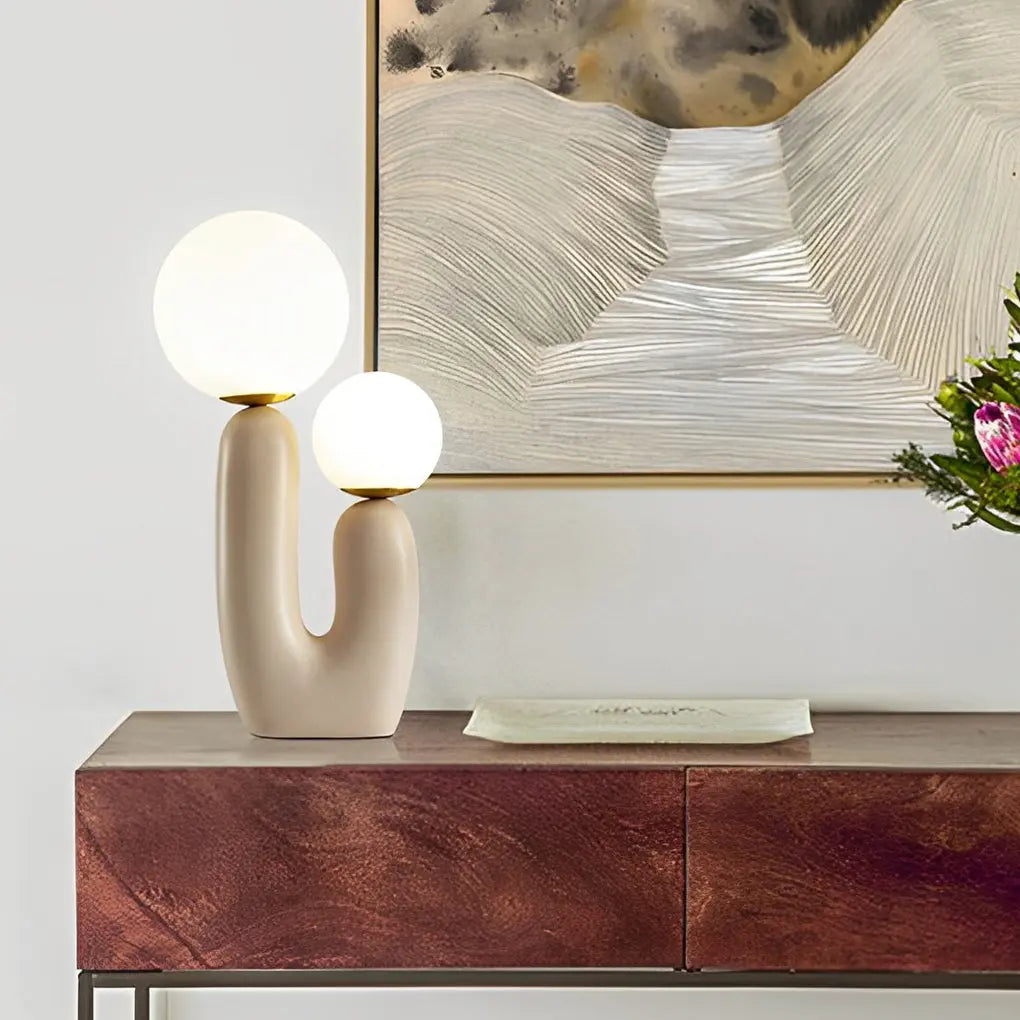 Modern Beige Cactus LED Accent Table Lamp with 2 Lights Luxe