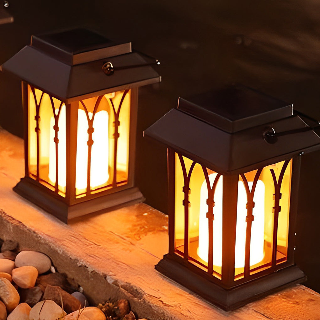 Black Solar Outdoor Portable Lantern — Glass, LED, IP54 Weatherproof, 3000K Warm White