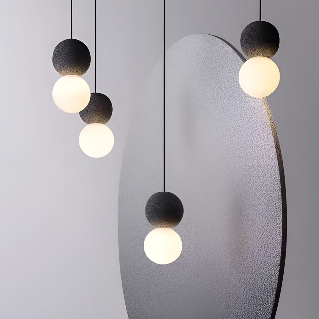 Modern Minimalist Cement Pendant Light or Wall Sconce — Black & White, LED, 4.7" Diameter