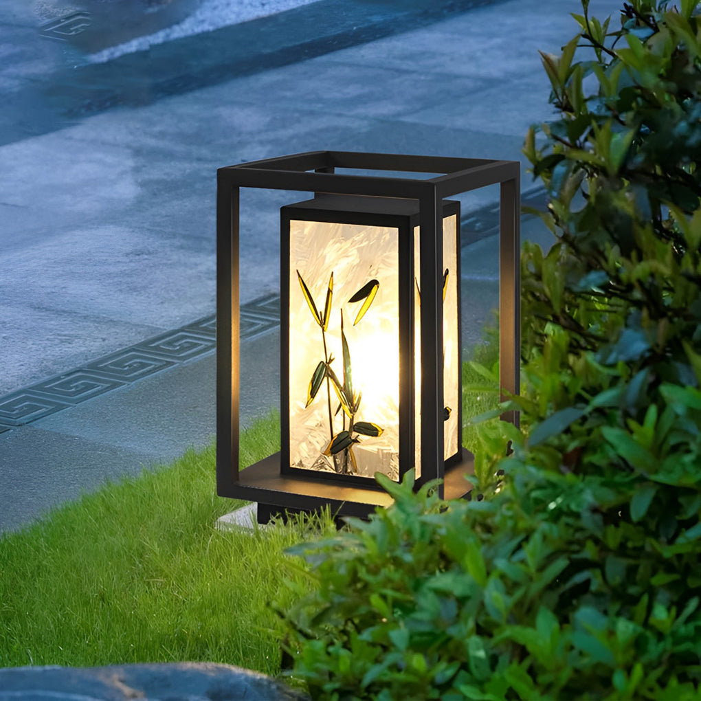 Landscape-Pattern Solar Bollard Path Light — Galvanized Steel & Hand-Painted Acrylic, E27, IP55, 12W/24W