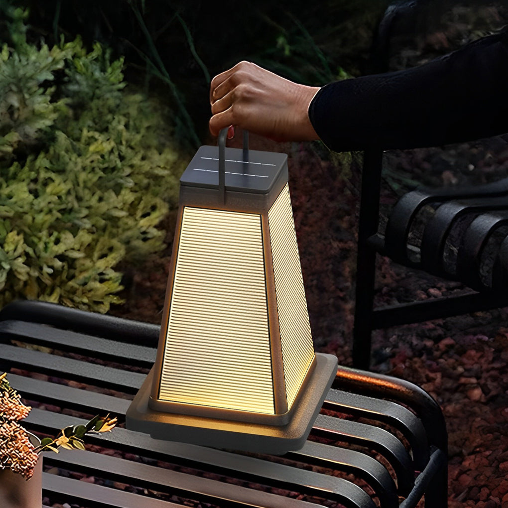 Modern Square Portable Solar Outdoor Lantern — Die-Cast Aluminum, Black, LED, Waterproof