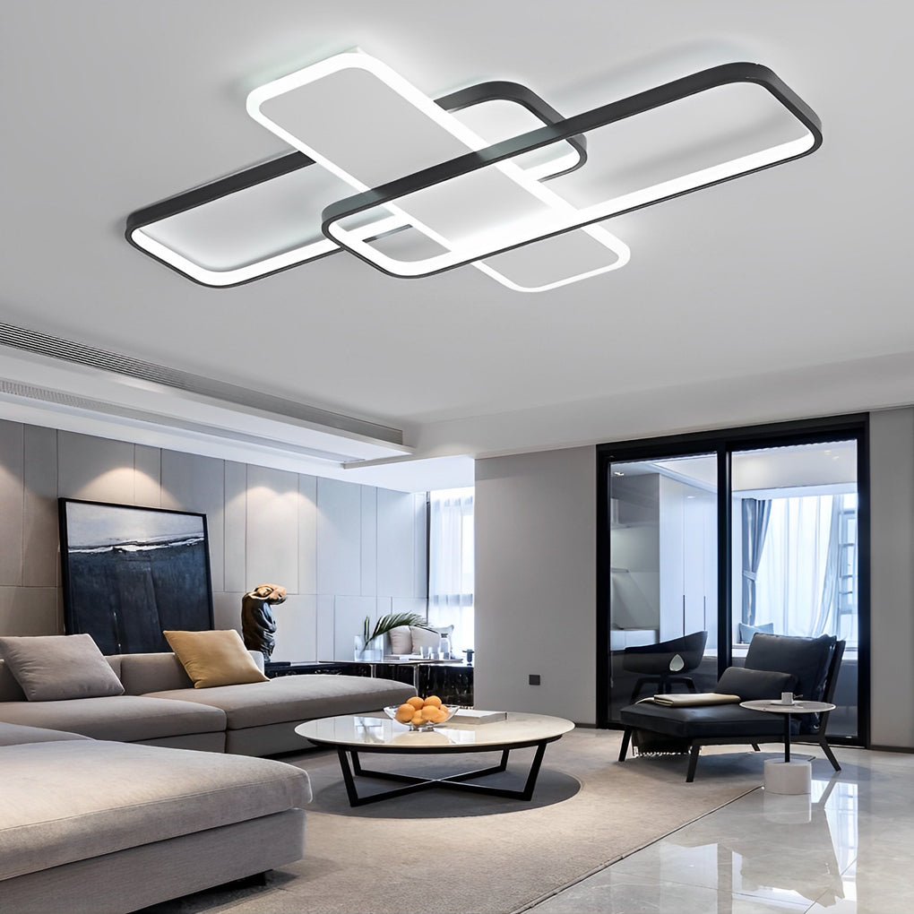 Square Overlapping Flush-Mount Chandelier — Aluminum & Acrylic, LED, Stepless Dimming, 3000K–6000K