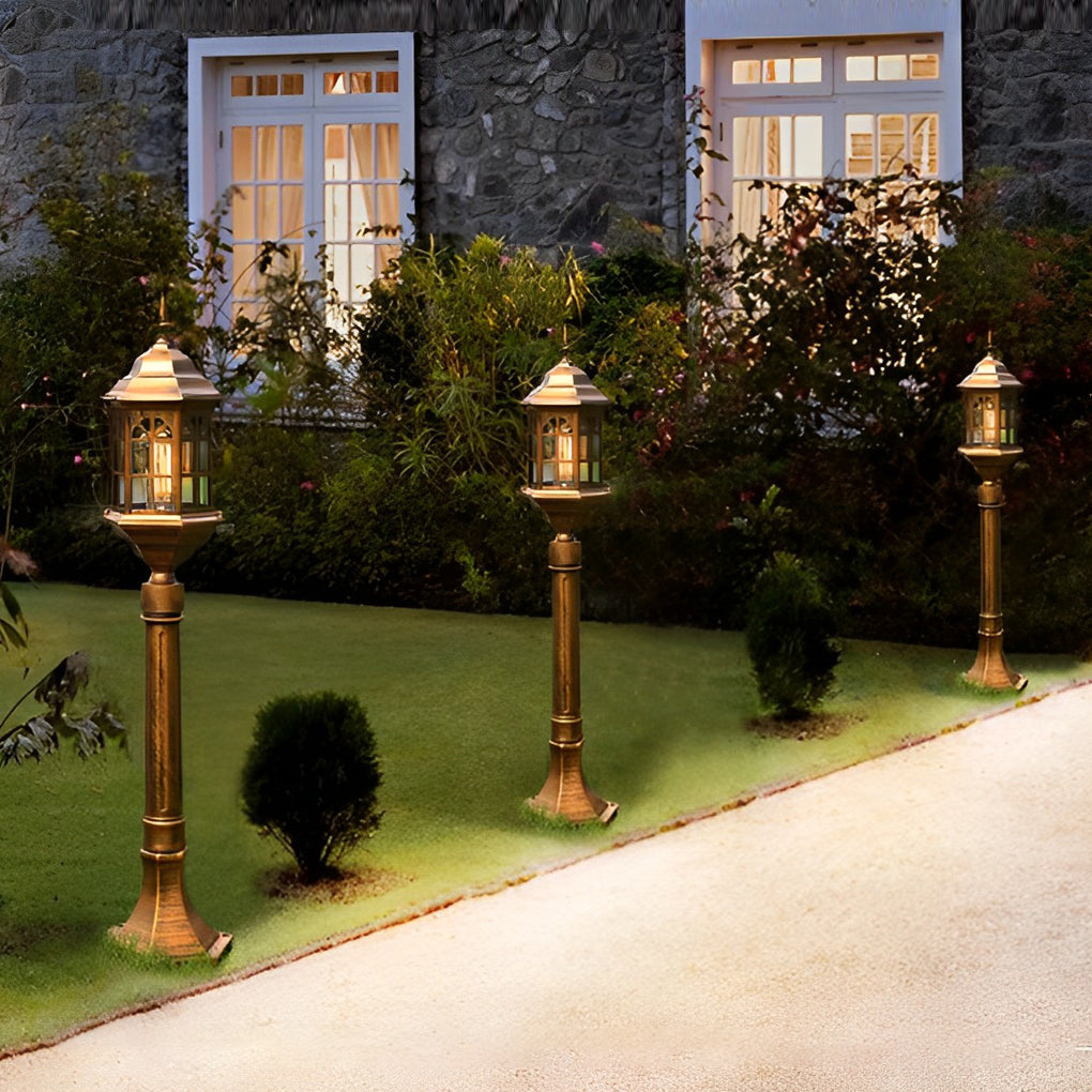 Slim Industrial Outdoor Post Light — Die-Cast Aluminum, Cylindrical Glass, E27, 32" H, Black / Bronze