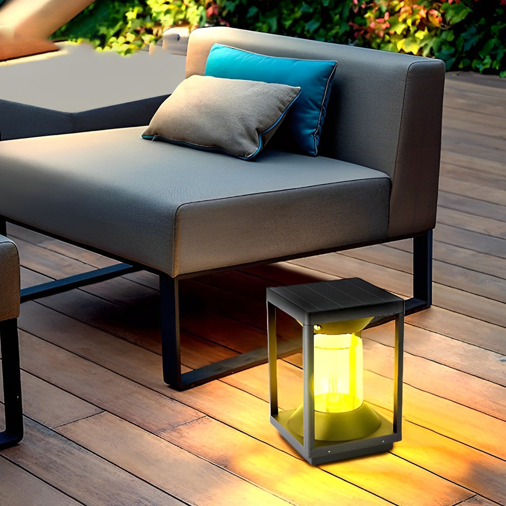 Modern Black Square Solar LED Pillar Light — Aluminum, 3W, IP65 Weatherproof, 7" × 11"