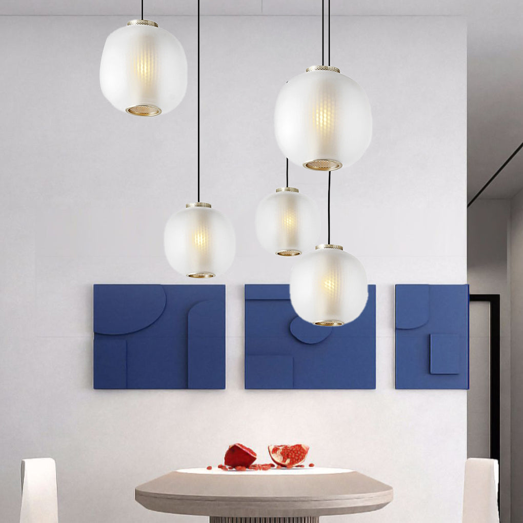 Round Lantern Pendant Light — Glass, LED, 9" Diameter, Black or White