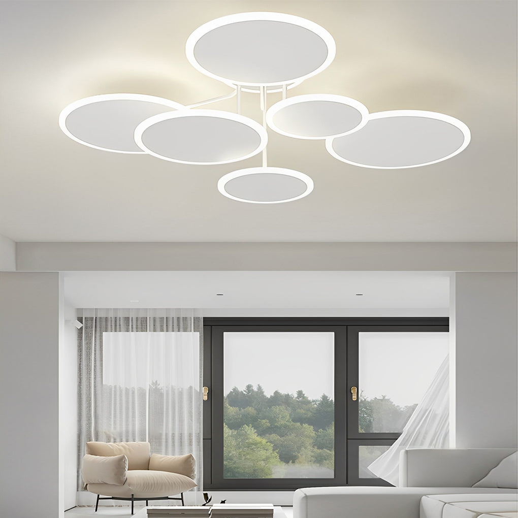 Circular LED Semi-Flush Mount — Matte White Acrylic & Iron, 2/3/6-Light, Three-Step Dimming