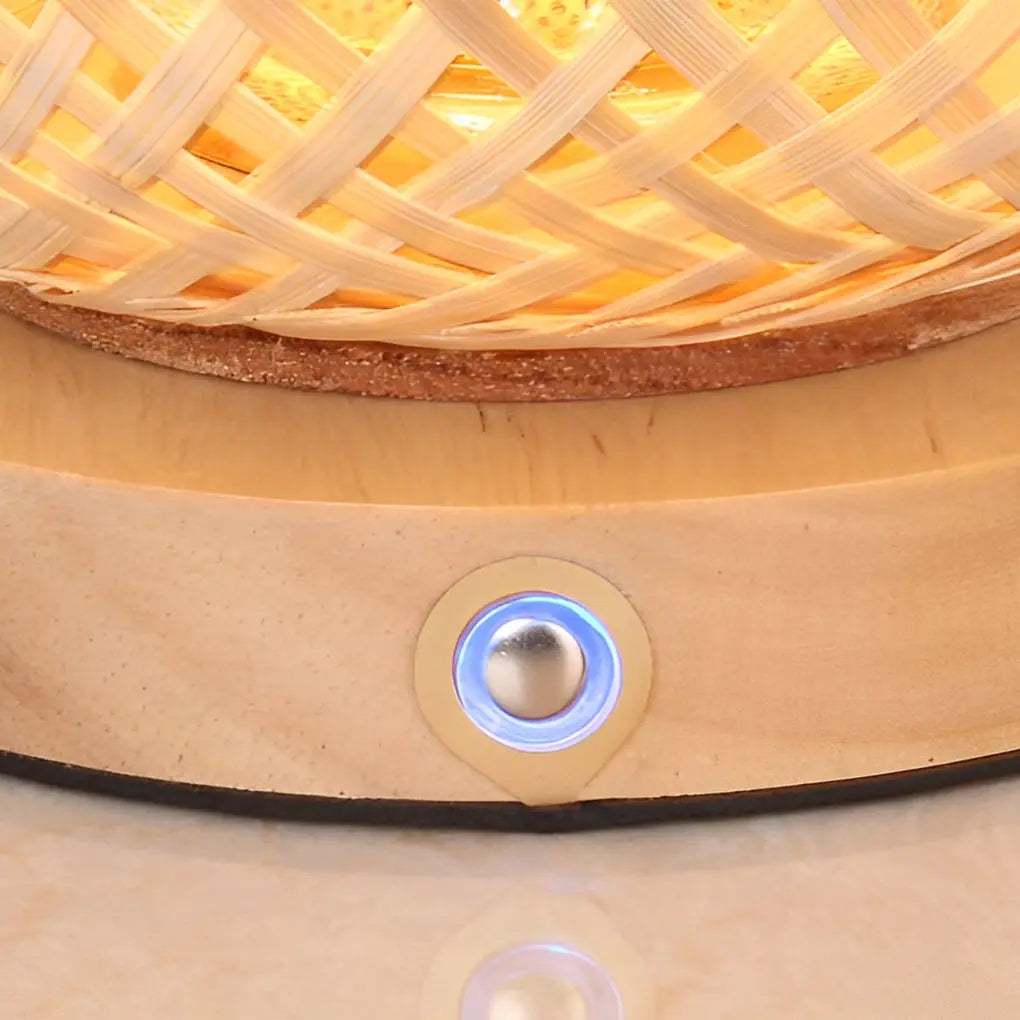 Portable Rustic Bamboo Lantern Table Lamp with Handle - Woven Design Luxe