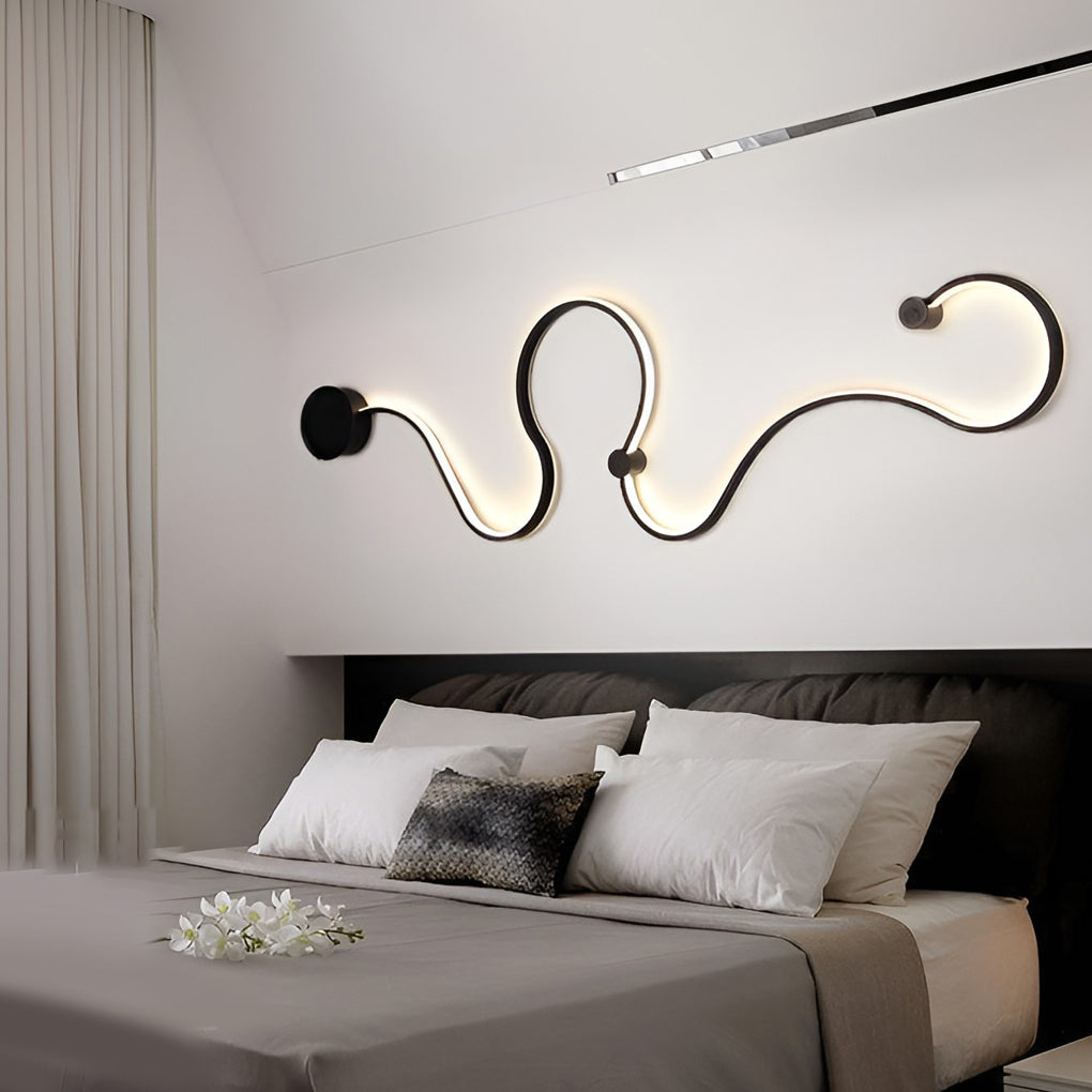 Curved Linear LED Wall Sconce — Black Iron, Modern, 23"–48" Sizes