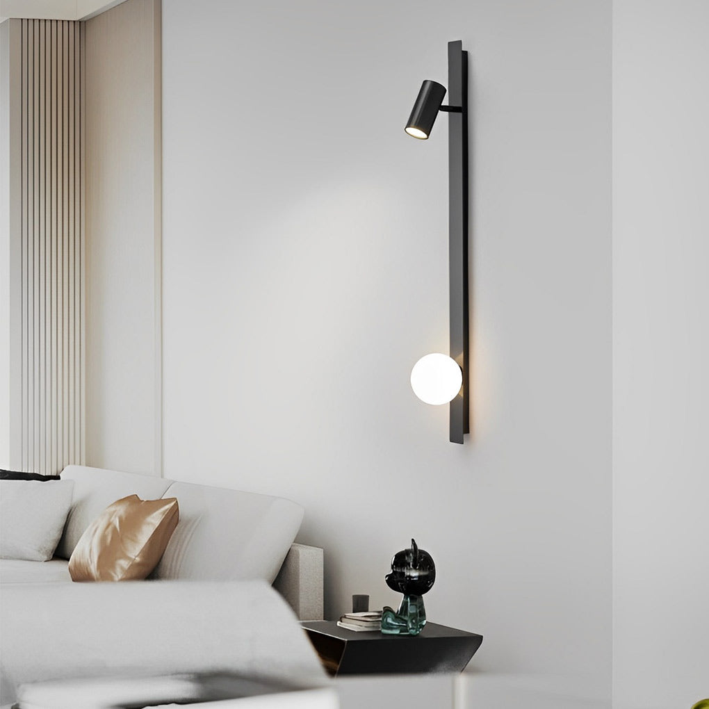 Linear Wall Sconce with Adjustable Spotlight — Black and Gold, Copper and Glass, Three-Step Dimming (3000K/4500K/6000K), LED, 31"
