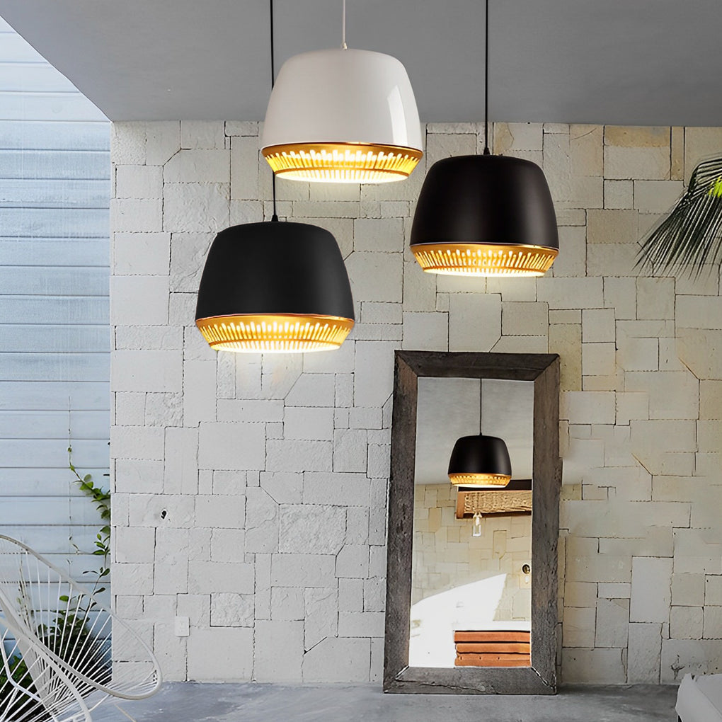 Modern Round Ball Pendant Light — Iron, 12" Diameter, Adjustable Wire, Black or White