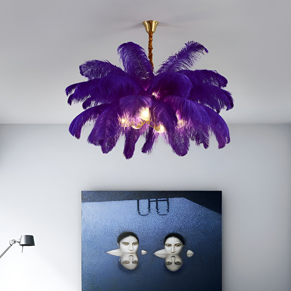 Feather Flush-Mount Chandelier — Copper, 39" Diameter, E14, Warm White 3000K