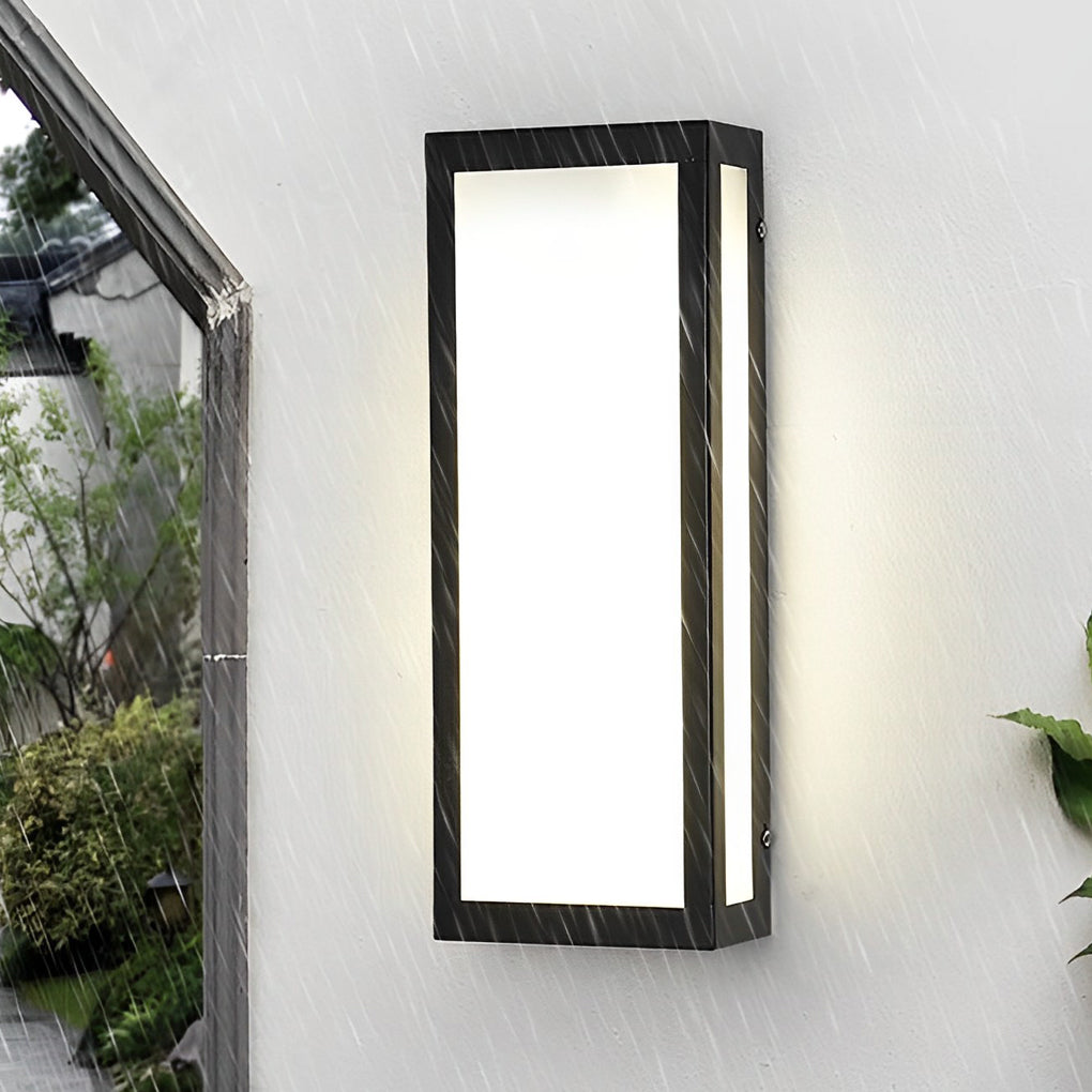 Modern Rectangular Outdoor Wall Sconce — Matte Black Iron, LED, Waterproof Acrylic Shade