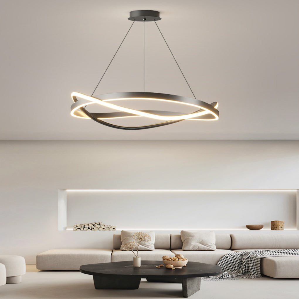 Circular Wave Ring Chandelier — Iron, Three-Step Dimming (3000K/4500K/6000K), 60W–96W, 22" or 31"