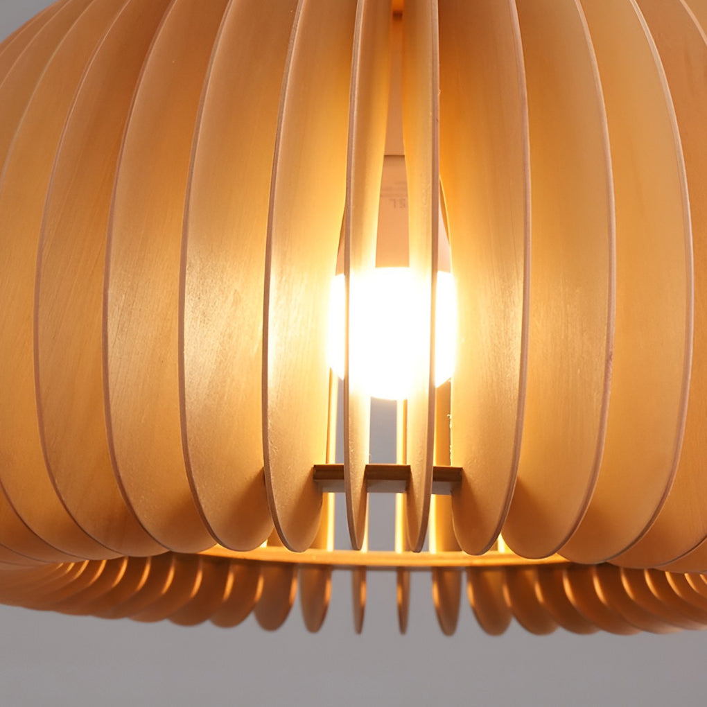 Pumpkin-Shape Pendant Light — Basswood and Copper, Retro, E27, 7" to 20" Diameter
