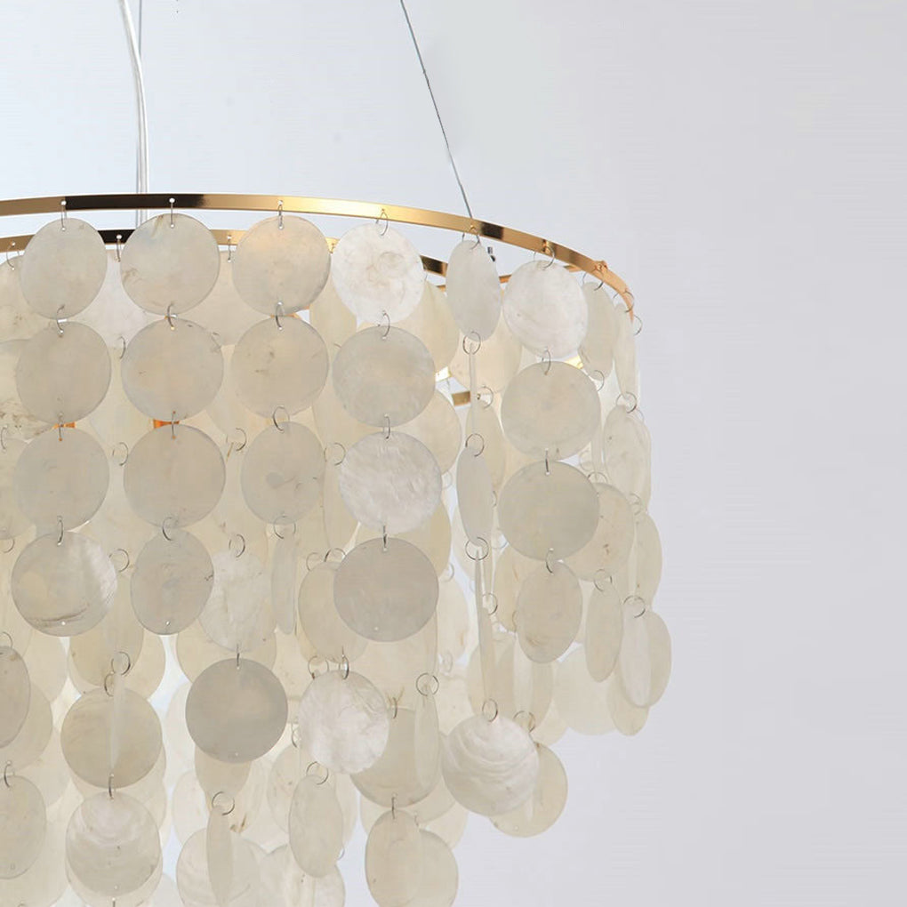 Modern Chandelier with Round Shell Pieces — Electroplated Iron, Gold, E27, 24" or 31" Diameter