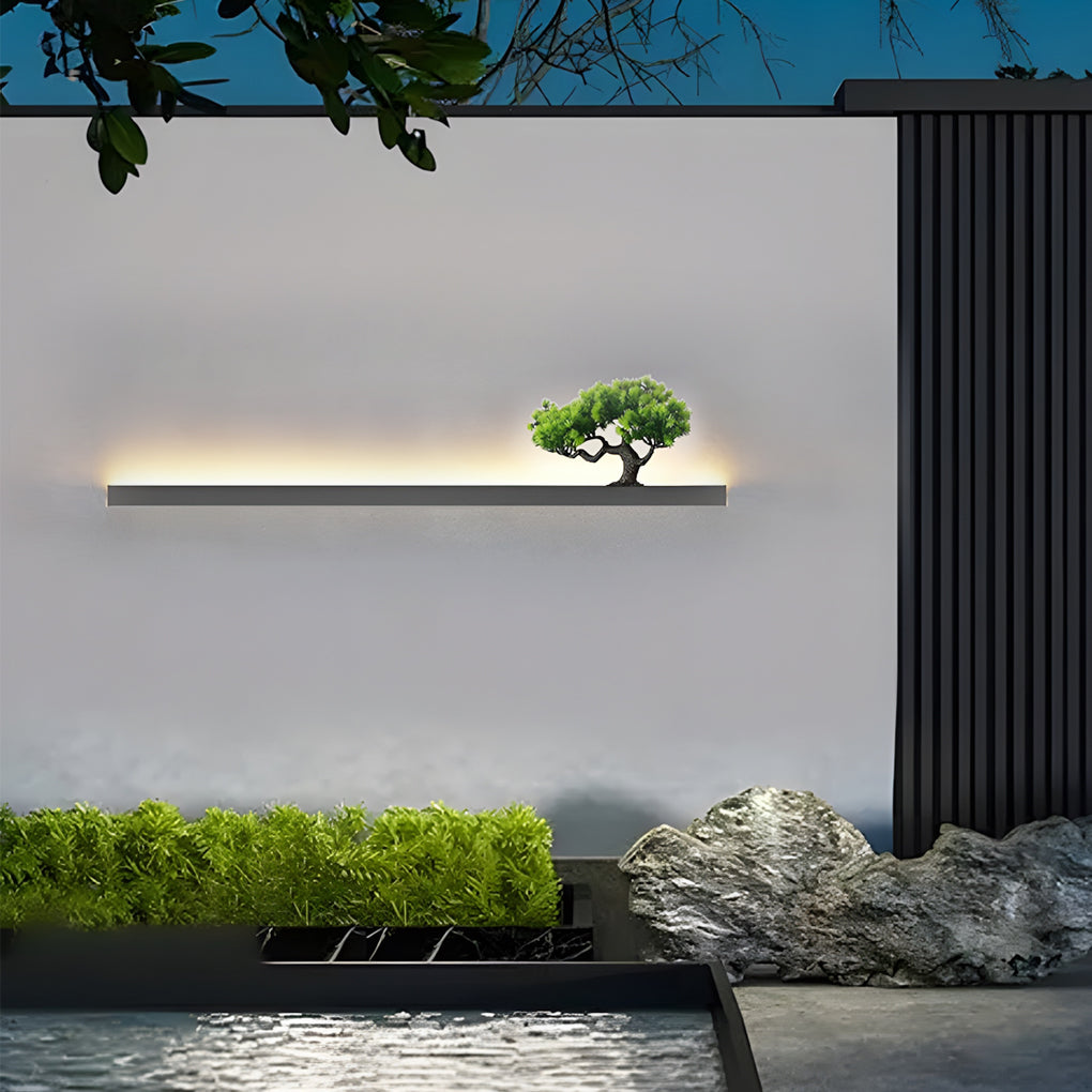 Simulated Plant Outdoor Wall Sconce — Black Steel & Acrylic, Dimmable, Waterproof, 24"–79"