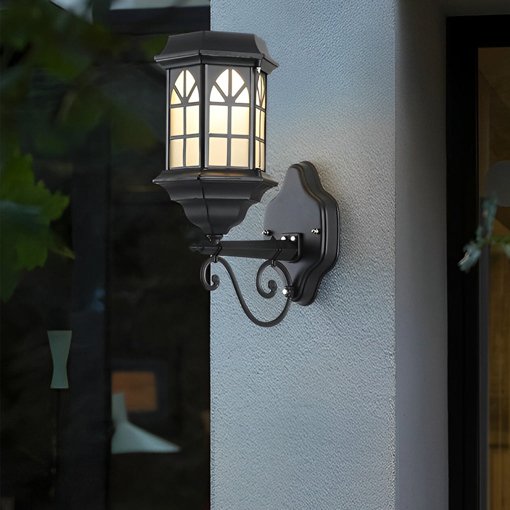 Retro Solar & Hardwired Outdoor Wall Sconce — Die-Cast Aluminum and Glass, Dimmable LED, Remote Control, IP65 Weatherproof