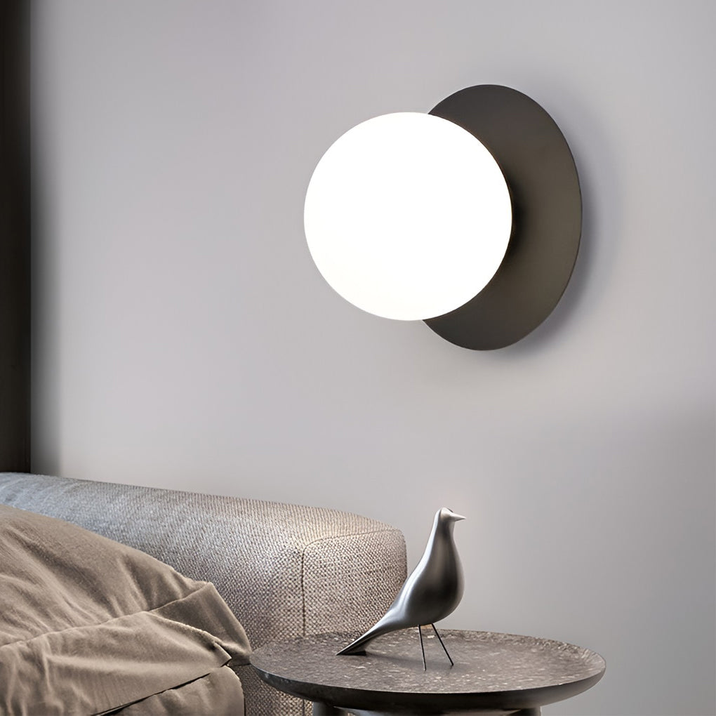 Modern Round Glass Ball Wall Sconce — Iron, 12W LED, 8" Diameter, Black or Gold