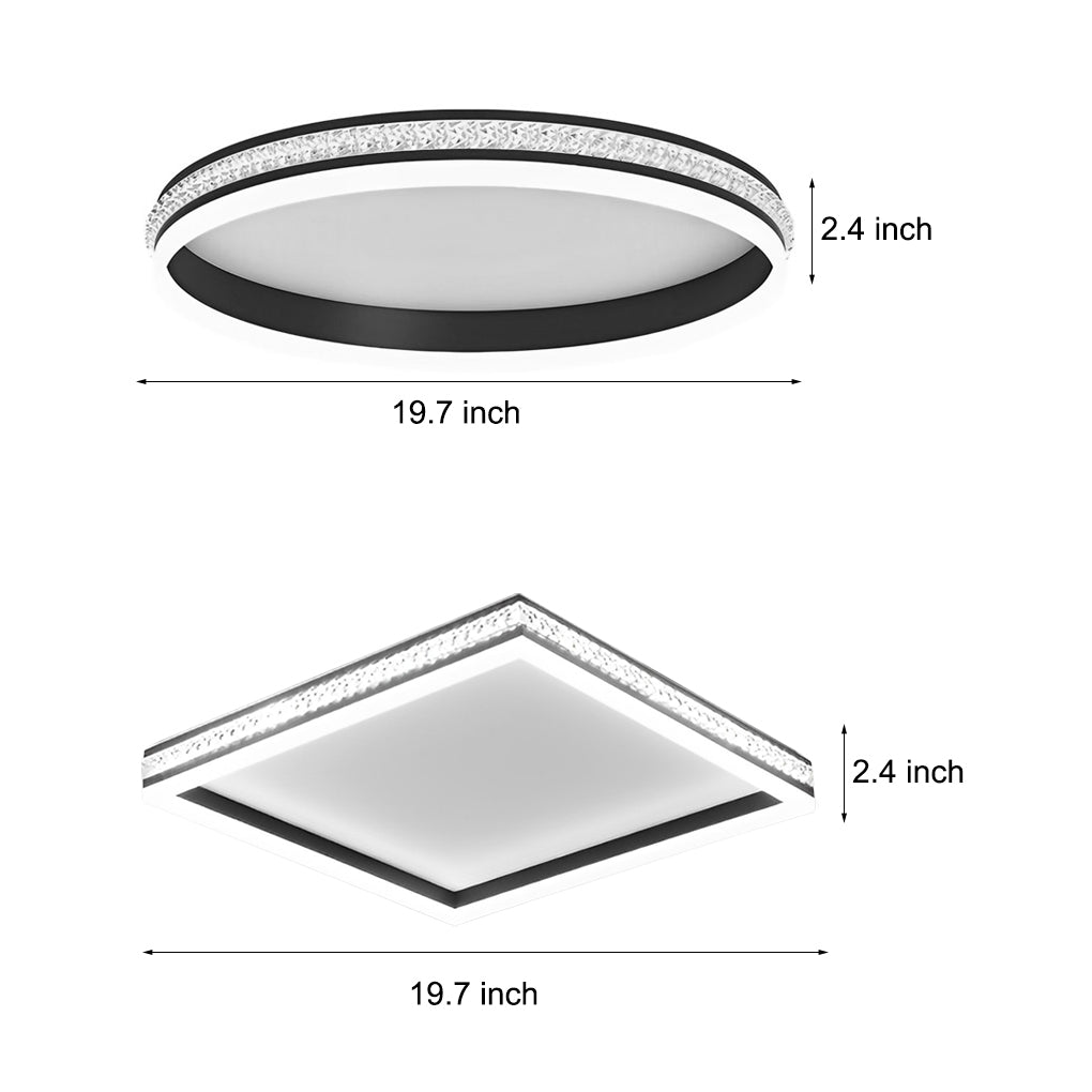 Modern Round or Square LED Flush Mount — Iron and Acrylic, 31W, Stepless Dimming with Remote Control