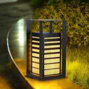 Cuboid Industrial LED Outdoor Pathway Lantern — Black, Galvanized Steel and Faux Marble, IP55 Weatherproof