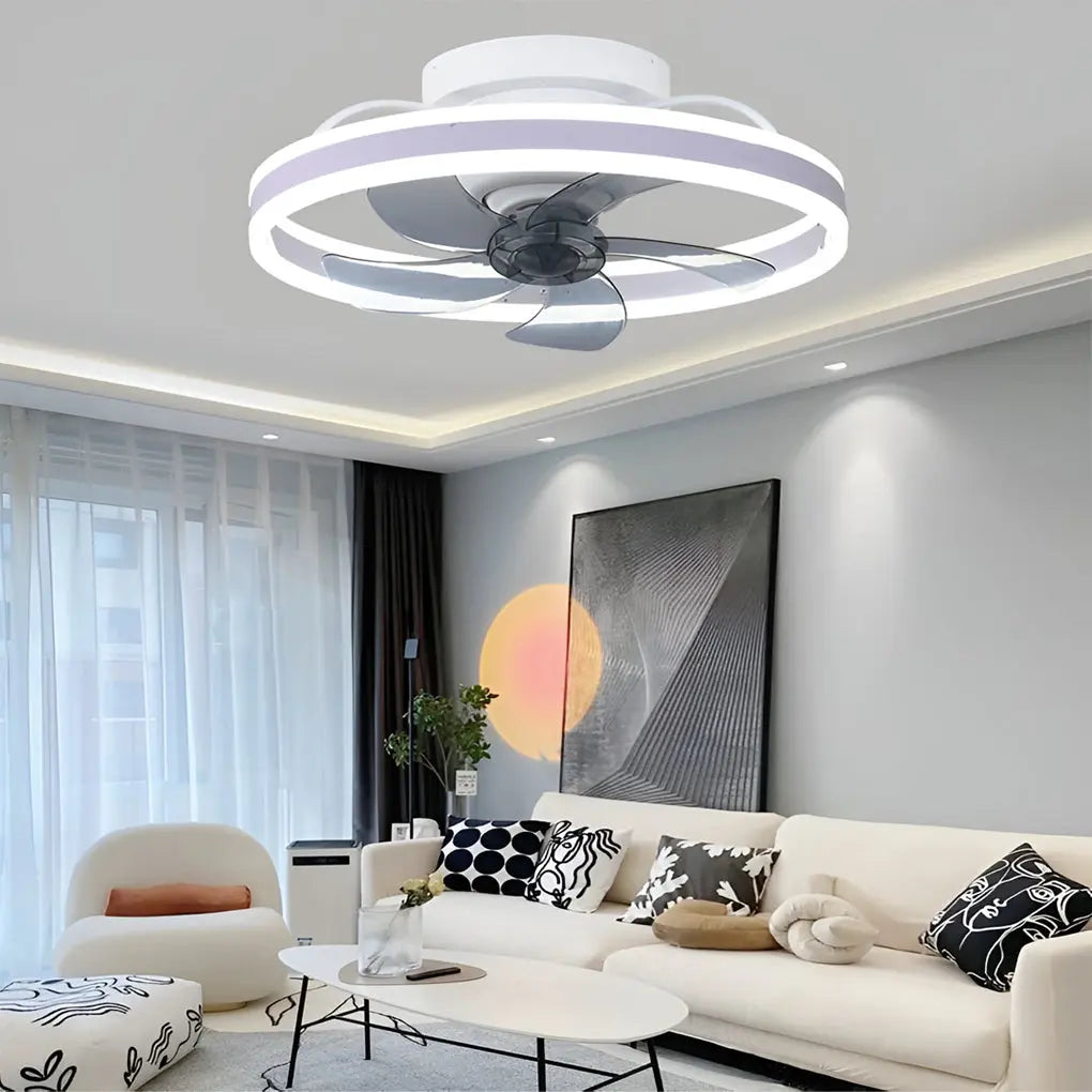Modern Ceiling Fan Light with Round Design, Stepless Dimming, and 360° Rotation Luxe