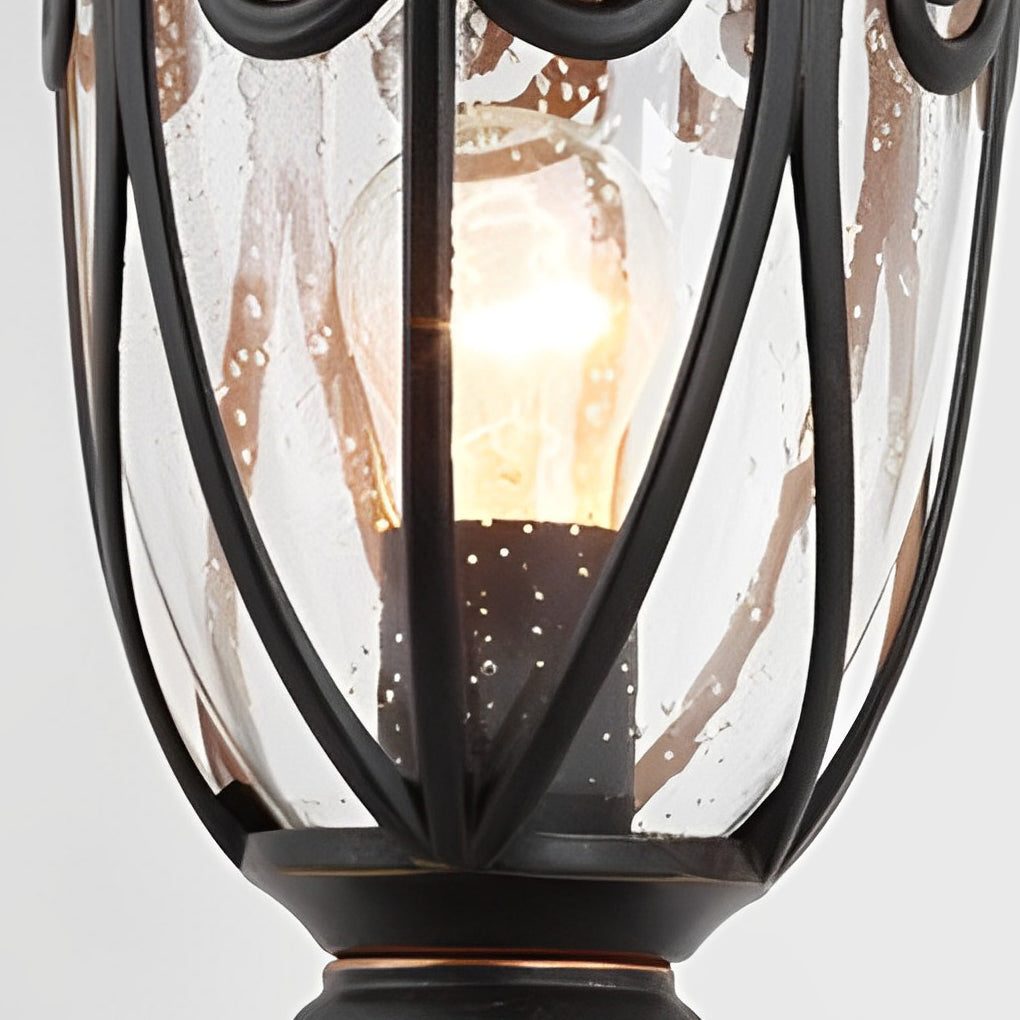 Black Outdoor Pillar Light — Bubble Glass Lantern, Die-Cast Aluminum, 7W LED, IP54, 3000K Warm White