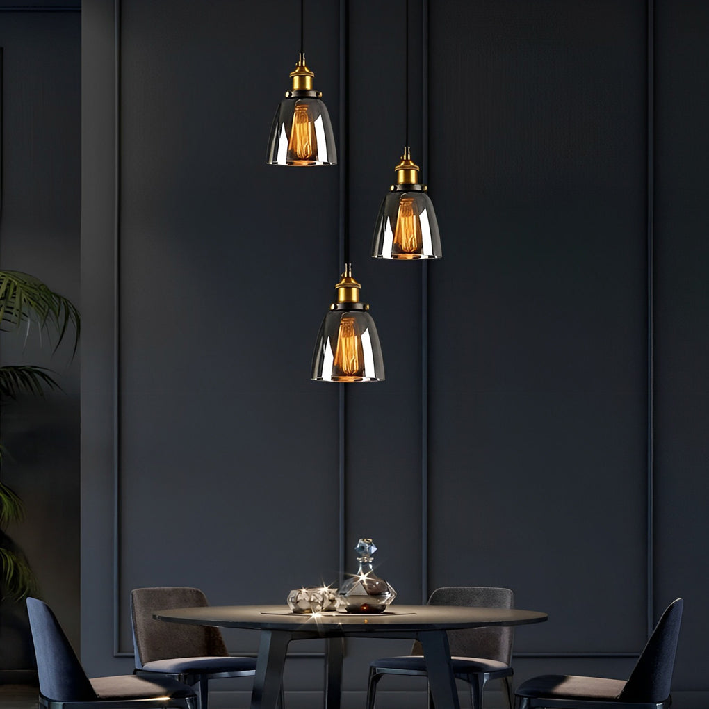 Industrial Retro Mini Pendant — Electroplated Smoke Gray Glass, Adjustable 59" Cord