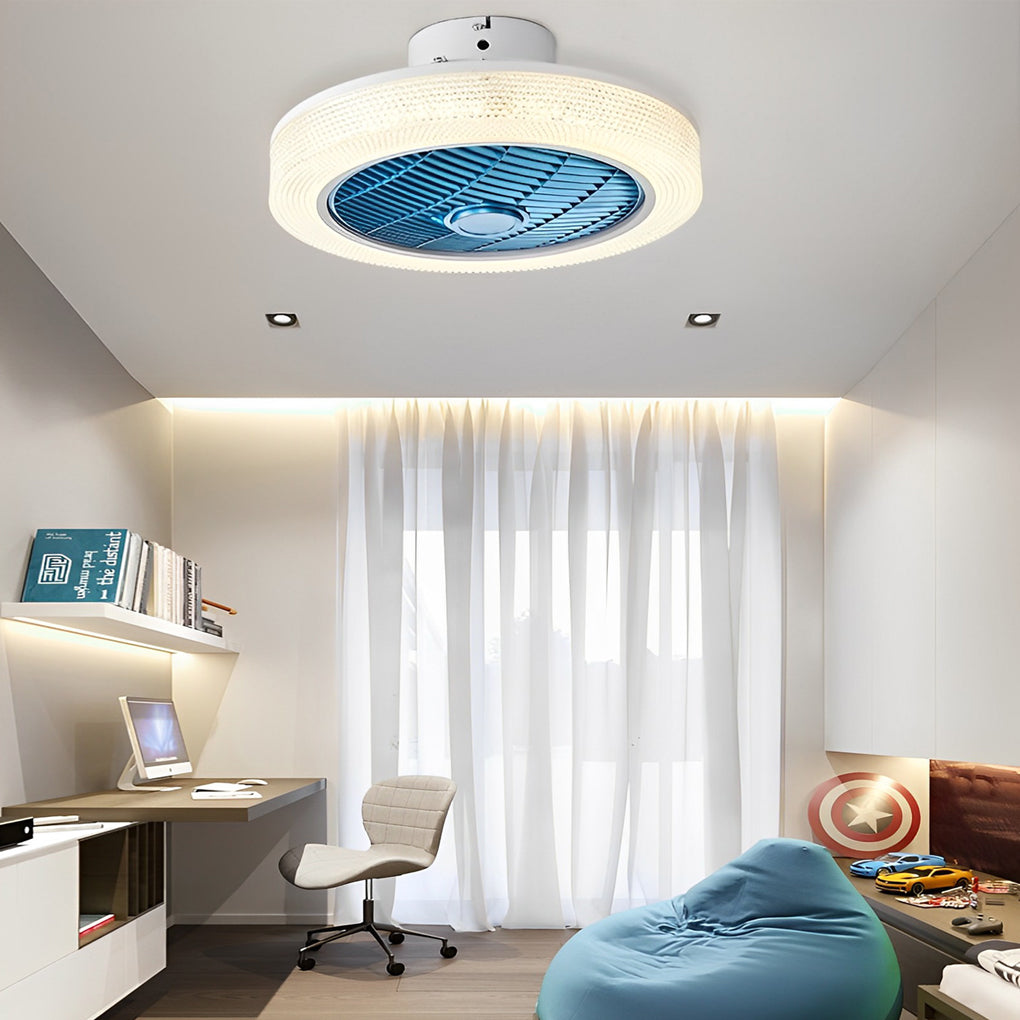 Modern Bladeless Ceiling Fan Light with Round Dimmable LED and Quiet Warm Air
