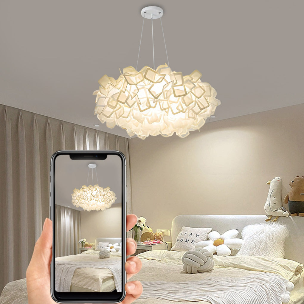 Flower Petal Chandelier — White PVC, LED 24W, Three-Step Dimming (3000K/4500K/6000K), 21" Diameter