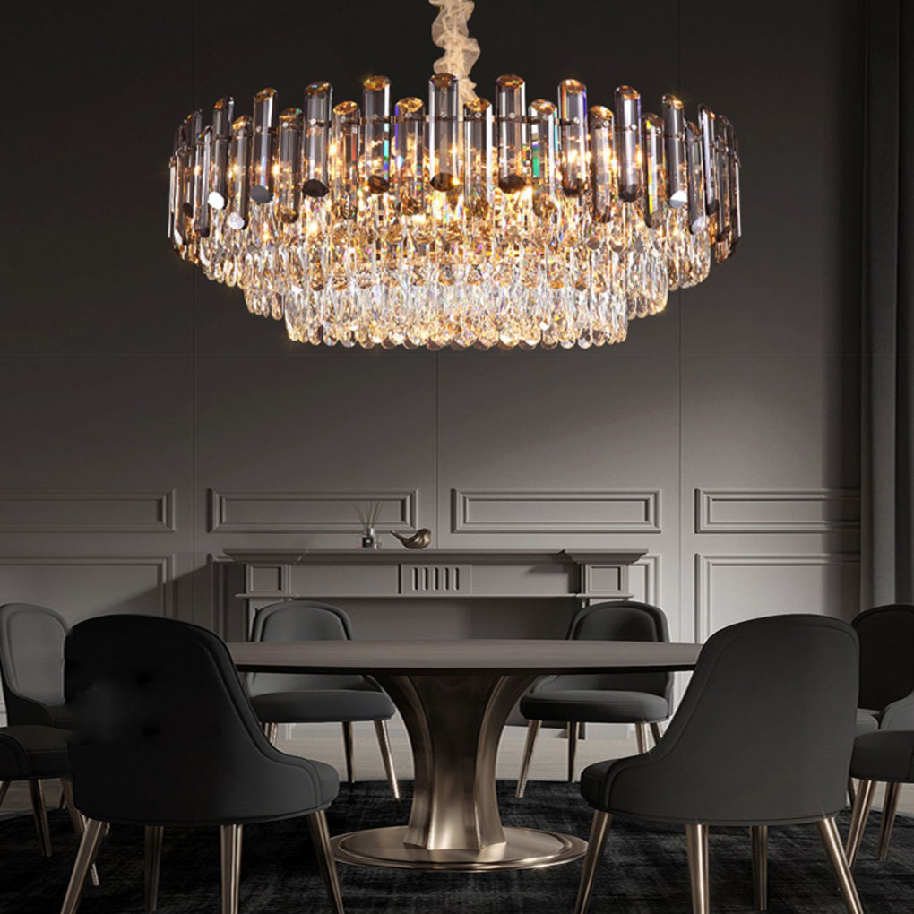 Multi-Layer Crystal Chandelier — Electroplated Iron, Round & Oval, 3000K Warm White, 20"–37"