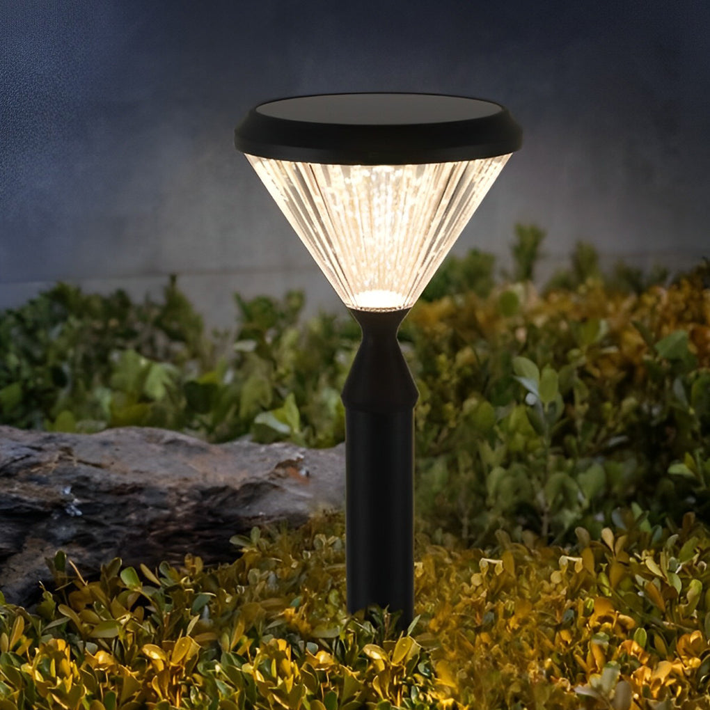 Round Ribbed Solar Pillar Light — Black Die-Cast Aluminum, LED 15W, 3000K, Light-Control